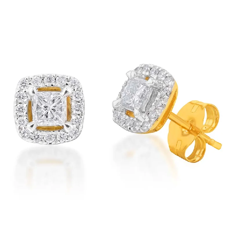 Rings with etched floral bands for detail -10 Carat 45PT Diamond Princess Studs with Halo