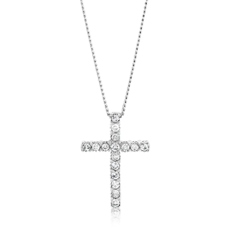 Rings with aquamarine stones for ocean charm -10ct White Gold Diamond Cross Pendant Set with Brilliant Diamonds