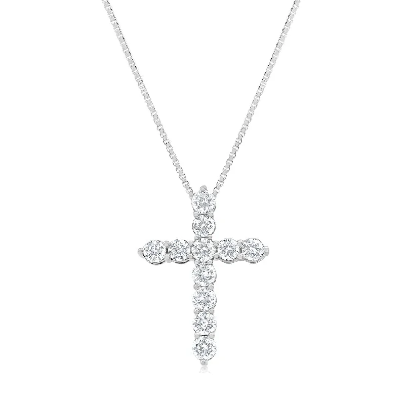 Rings with pink sapphire for delicate charm -14ct White Gold 1.90 Carat Diamond Cross Pendant with Round Brilliant Cut Diamond on 45cm Chain