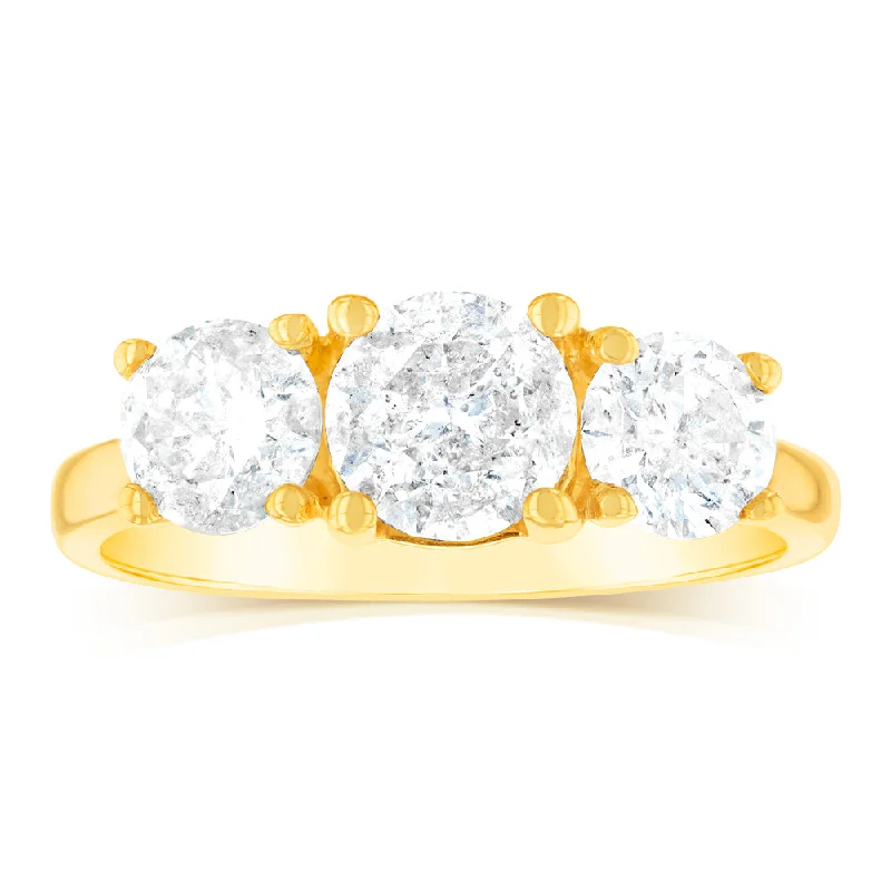 Rings with oxidized silver for antique appeal -14ct Yellow Gold 2 Carat Diamond Trilogy Ring with 3 Round Brilliant Cut Diamonds