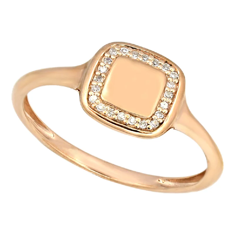 Rings with matte gold for subtle luxury -9ct Rose Gold Diamond Signet Ring with 22 Brilliant Diamonds