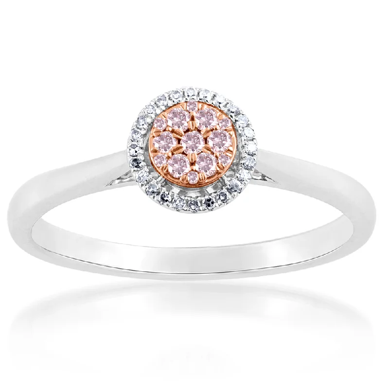 Rings with adjustable bands for perfect fit -9ct  White and Rose Gold 0.15 Carat Diamond Ring With Pink Argyle Diamonds