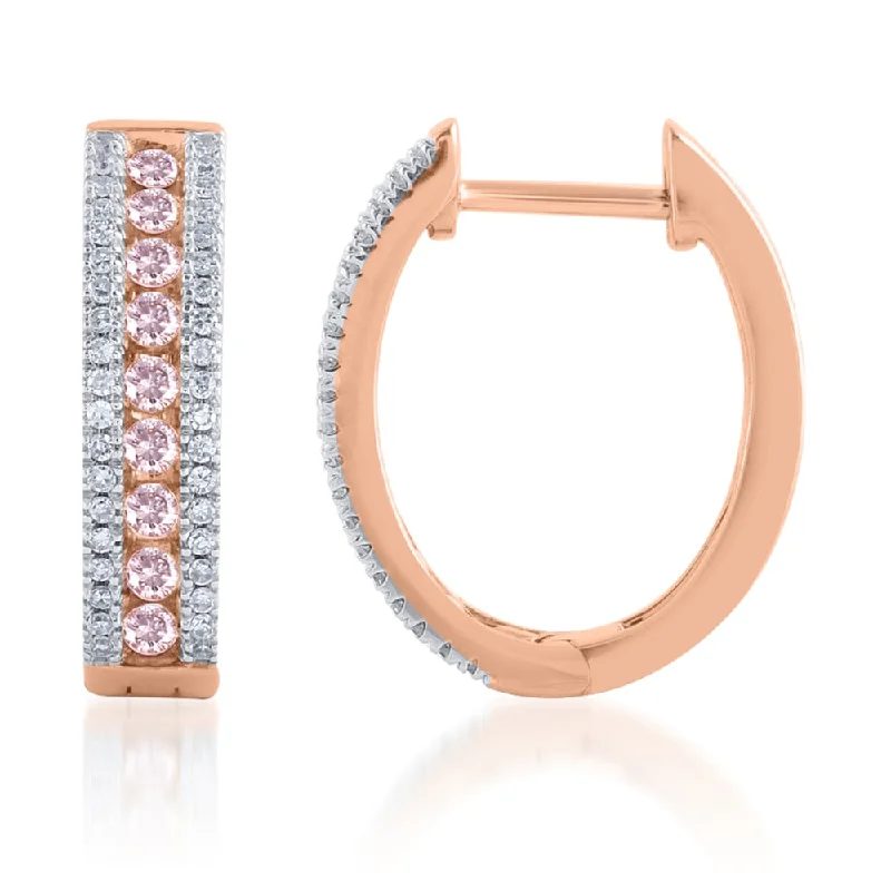 Rings with floral halo diamond arrangements -9ct  White and Rose Gold 1/2 Carat Diamond Hoop Earrings With Pink Argyle Diamonds