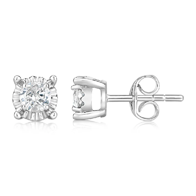 Rings with tourmaline gems for bold hues -9ct White Gold 1/2 Carat Diamond Solitare Studs with Disc Setting