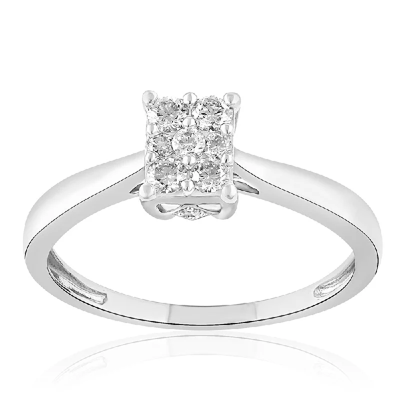 Vintage rings with engraved floral band designs -9ct White Gold 1/4 Carat Diamond Dress Ring With 9 Brilliant Diamonds