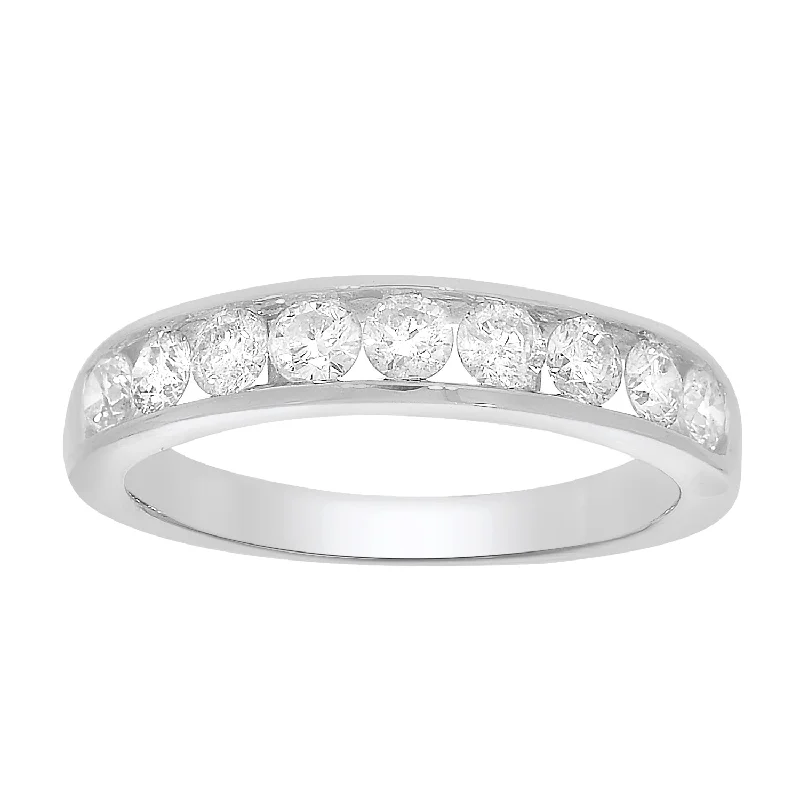 Stackable rings with mixed metal finishes -9ct White Gold 1 Carat Diamond Ring with 9  Diamonds in Channel setting