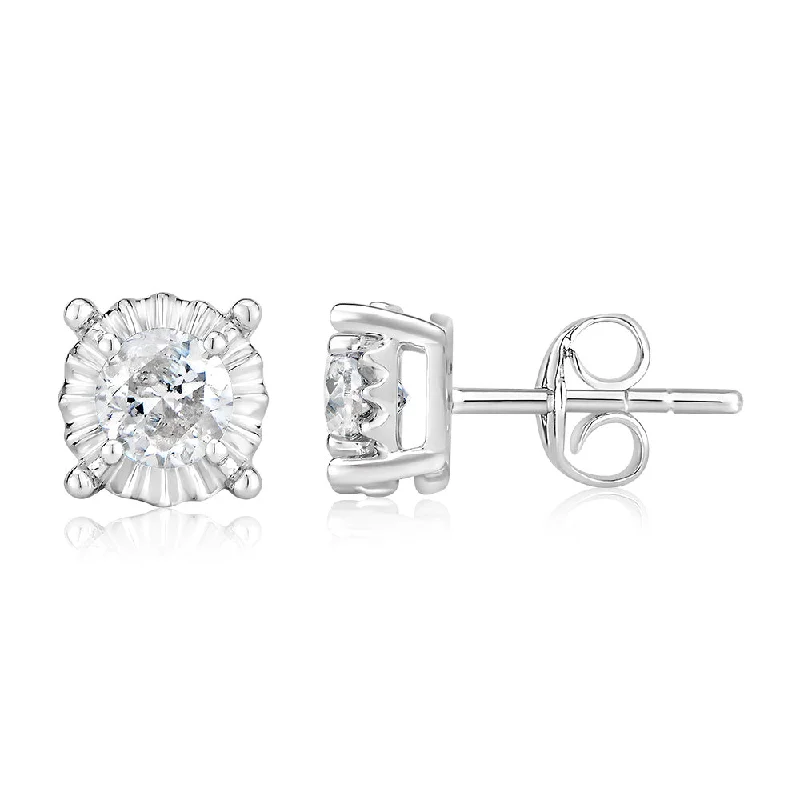 Rings with oxidized silver for antique appeal -9ct White Gold 3/4 Carat Diamond Solitare Studs with Disc Setting