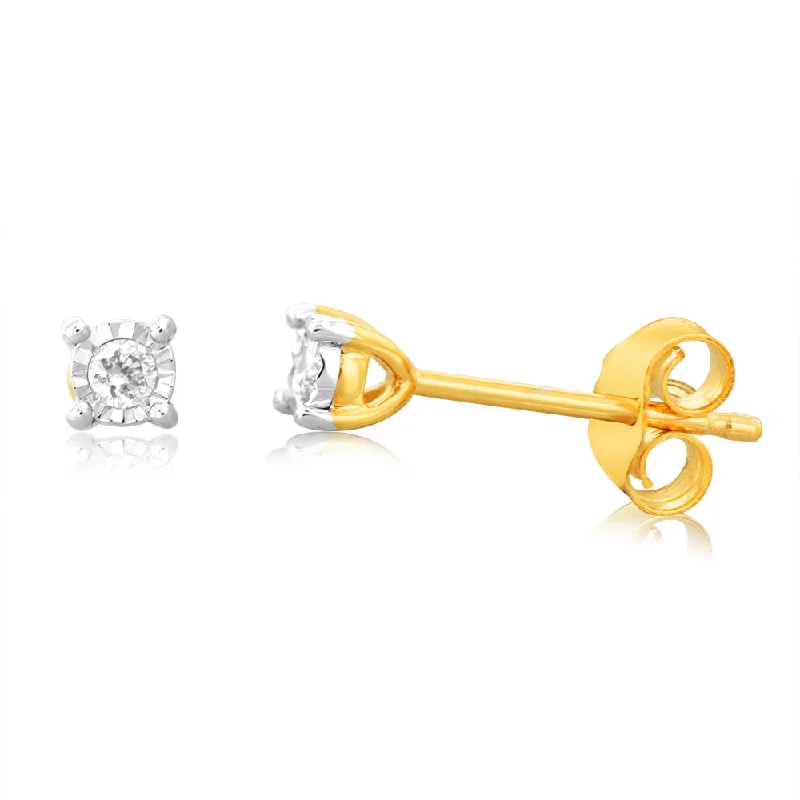 Rings with twisted rose gold band designs -9ct Yellow Gold 0.05 Carat Diamond Stud Earrings with Disc Setting