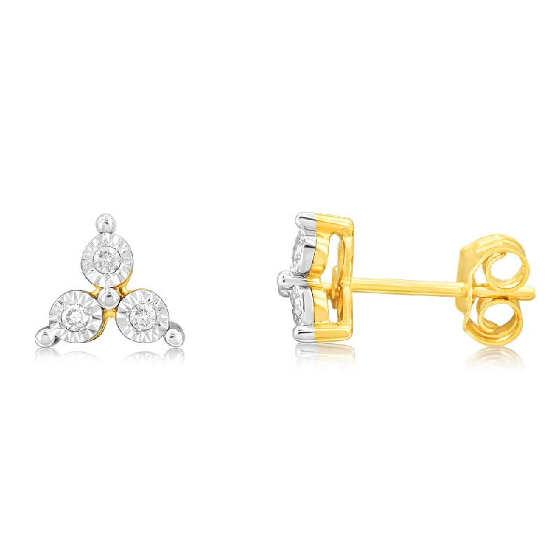 Rings with vine-wrapped bands for nature -9ct Yellow Gold 0.05 Carat Diamond Studs with Disc Setting