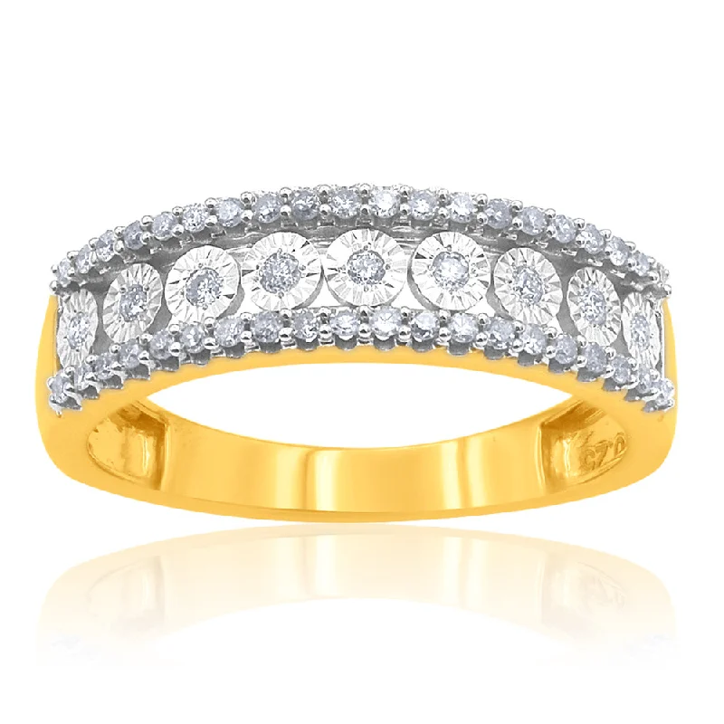 Rings with hammered silver for rustic appeal -9ct Yellow Gold 1/4 Carat Diamond Ring With 49 Brilliant Diamonds