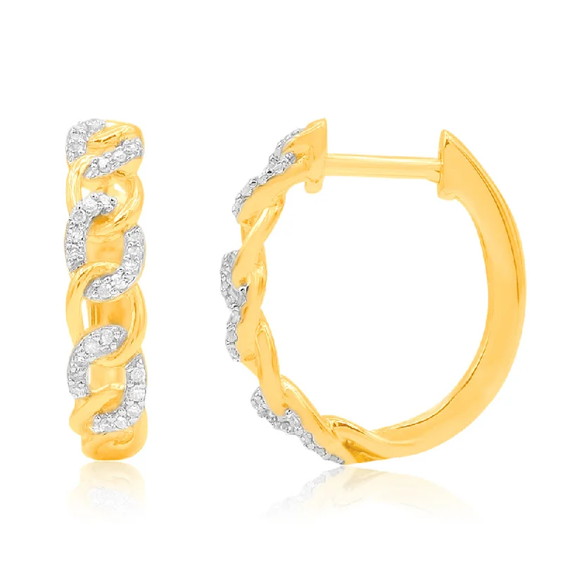 Handcrafted rings with raw emerald rough stones -9ct Yellow Gold Diamond Chain Hoop Earrings With 60 Brilliant Diamonds