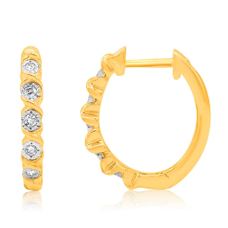 Minimalist rings with tiny diamond dot accents -9ct Yellow Gold Diamond Hoop Earrings With 38 Brilliant Diamonds