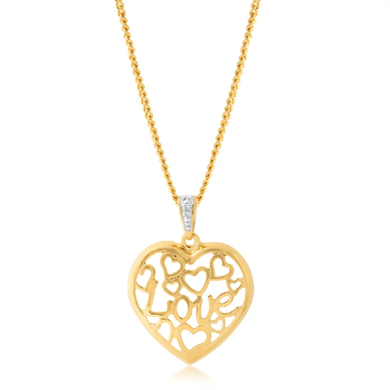 Rings with knot motifs for symbolic love -9ct Yellow Gold Diamond Love & Hearts Pendant with 1 Brilliant Cut Diamond