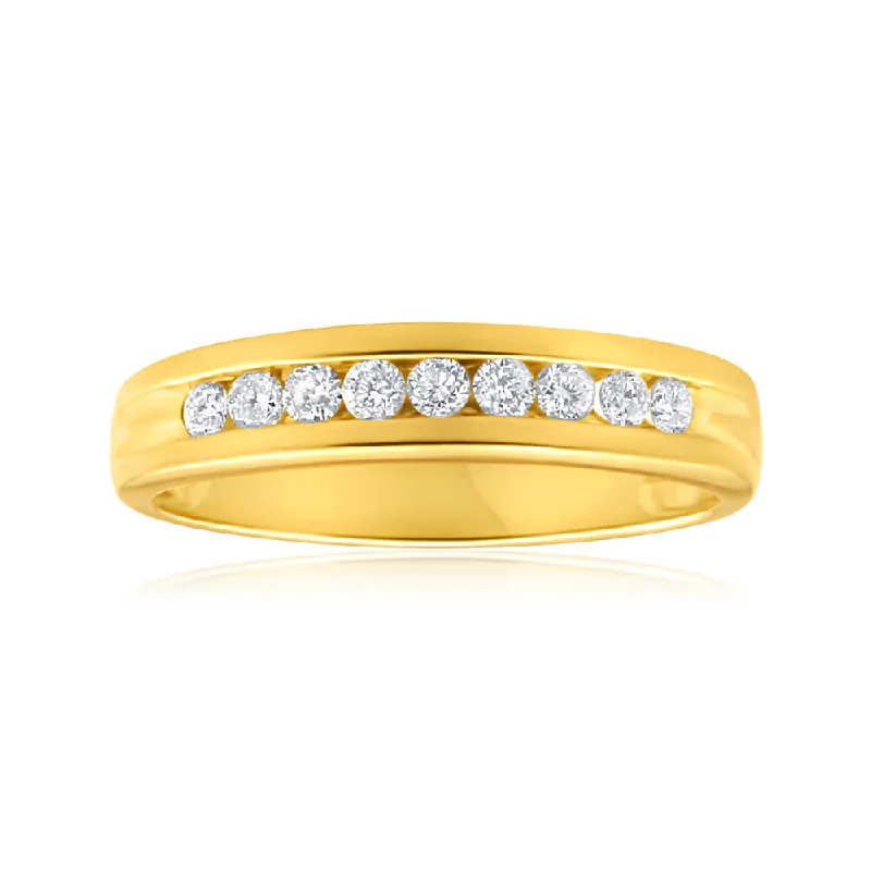 Rings with moonstone gems for ethereal glow -9ct Yellow Gold Diamond Ring Set with 9 Brilliant Diamonds