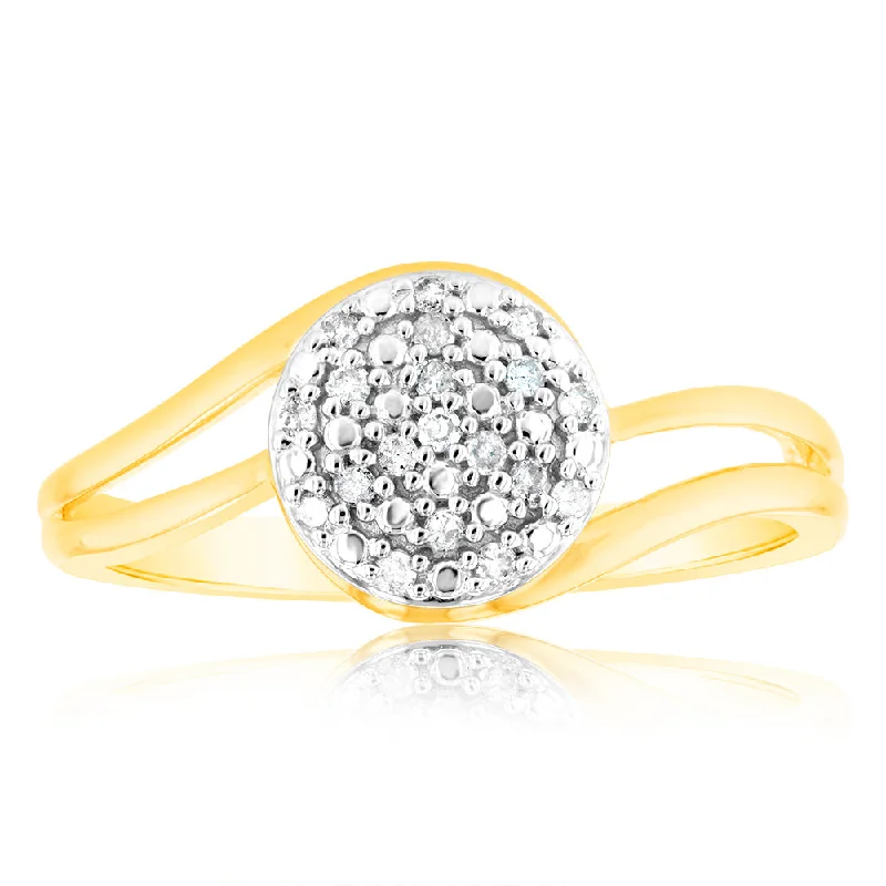 Rings with matte gold for subtle luxury -9ct Yellow Gold Diamond Ring with 19 Brilliant Cut Diamonds