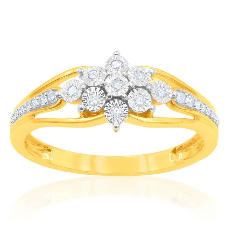 Stackable rings with mixed metal finishes -9ct Yellow Gold Diamond Ring With 25 Brilliant Diamonds