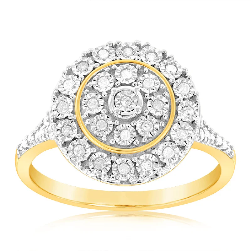 Rings with delicate filigree sapphire settings -9ct Yellow Gold Diamond Ring With 35 Brilliant Cut Diamonds