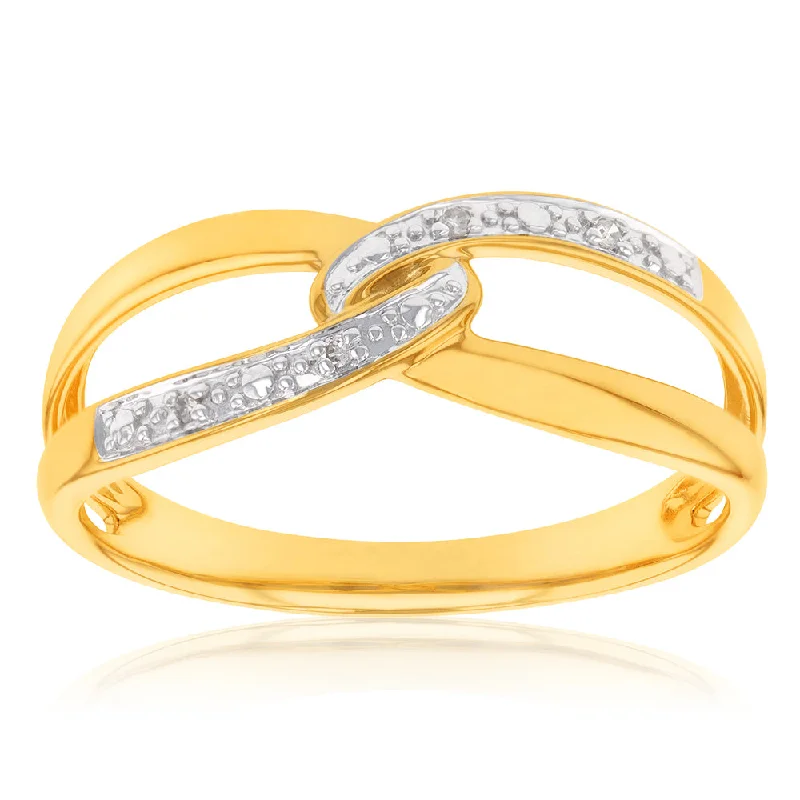 Rings with tiger eye bands for warmth -9ct Yellow Gold Diamond Ring with 4 Brilliant Diamonds