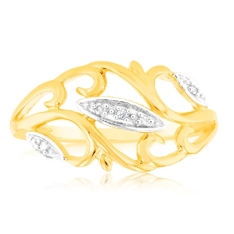 Rings with branch-inspired bands for organic -9ct Yellow Gold Diamond Ring with 5 Brilliant Cut Diamonds