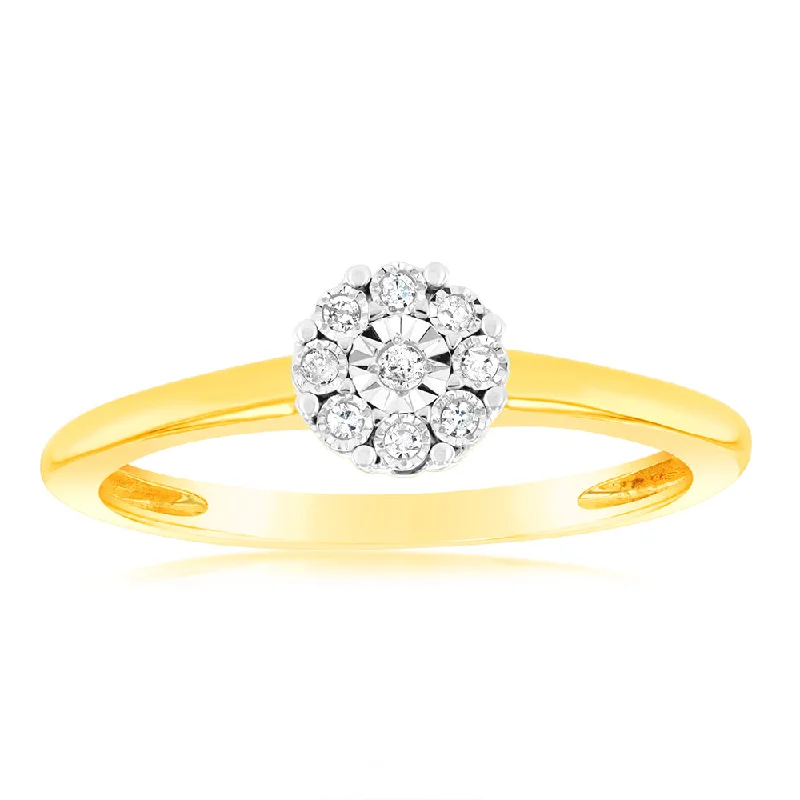 Rings with crescent moon for lunar charm -9ct Yellow Gold Diamond Ring with 9 Brilliant Cut Diamonds