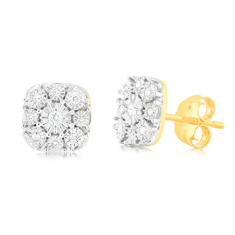 Rings with polished jade for smooth calm -9ct Yellow Gold Diamond Stud Earrings with 18 Brilliant Cut Diamonds