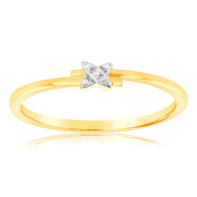 Rings with spiral designs for eye-catching twist -9ct Yellow Gold With 2 Brilliant Cut Diamond Ring