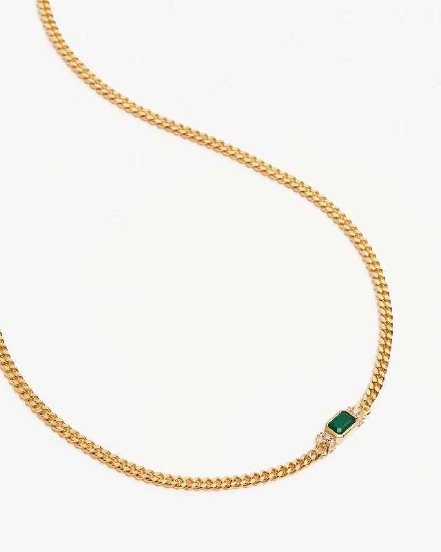 Beautiful necklaces and pendants with diamond halo settings for extra brilliance-18k Gold Vermeil Strength Within Green Onyx Curb Choker