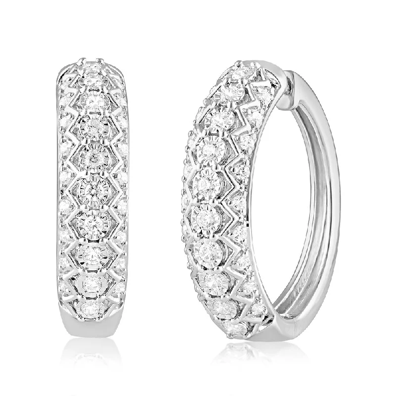 Rings with wide bands for statement wear -Sterling Silver 0.45 Carat Diamond Hoop Earrings with 56 Round  Diamonds