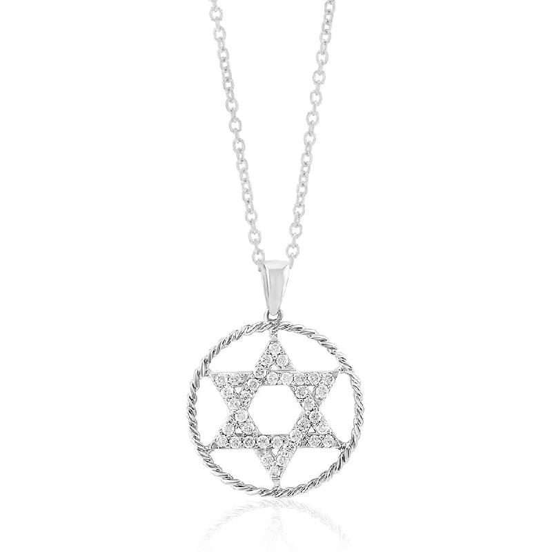 Dainty rings with subtle engraved star motifs -14ct White Gold Diamond Star of David Pendant With 72 Diamonds