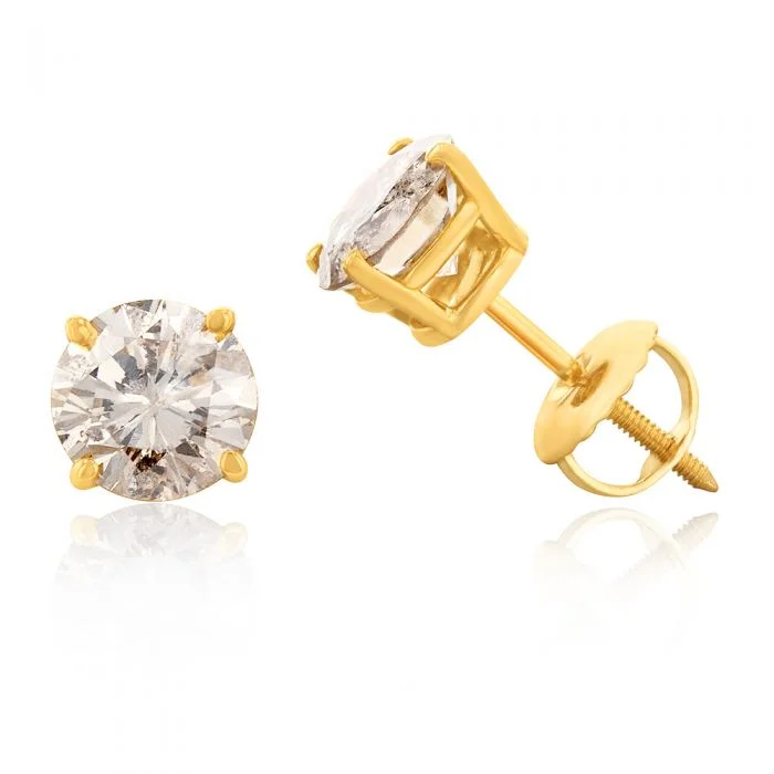 Rings with floral halo diamond arrangements -14ct Yellow Gold 1.5 Carat Champagne Diamond Earrings with Screw Back Butterflies