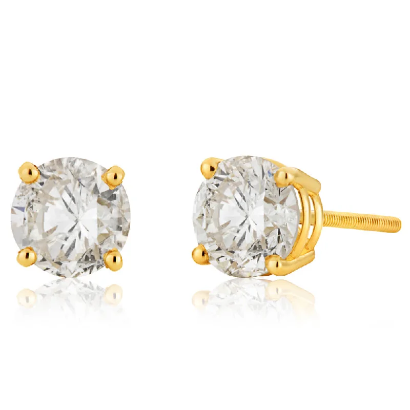 Rings with faceted garnet for deep shine -14ct Yellow Gold Diamond Stud Earrings with Approximately 1.5 Carats of Diamonds