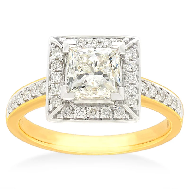 Rings with double bands for modern twist -18ct Yellow Gold 1.70 Carat Diamond Ring with 1.50 Carat Princess Centre Diamond