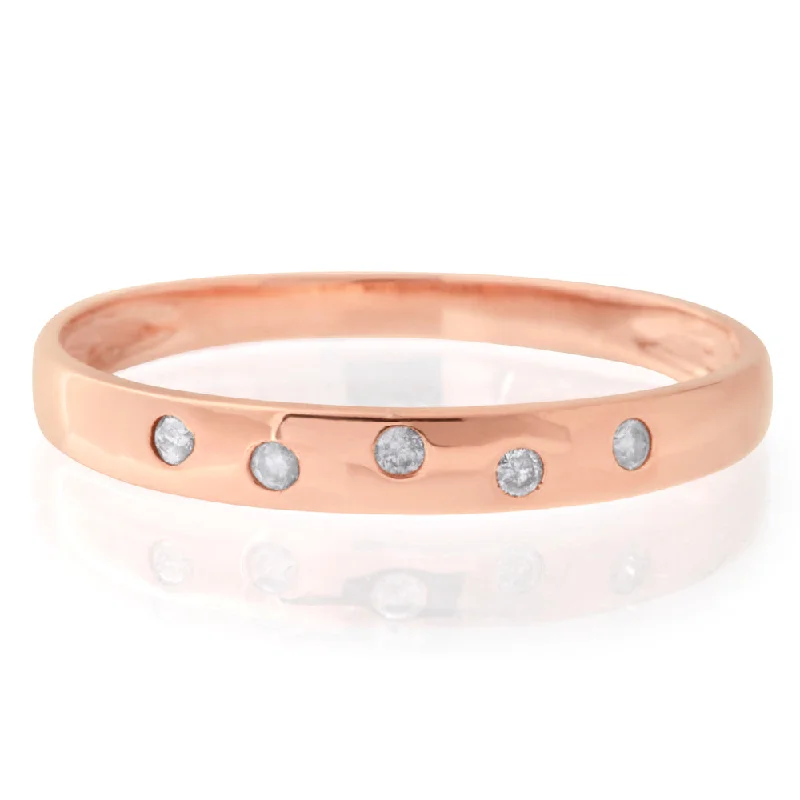 Rings with aventurine gems for green luck -9ct Rose Gold 0.05 Carat Diamond Ring with 5 Brilliant Diamonds