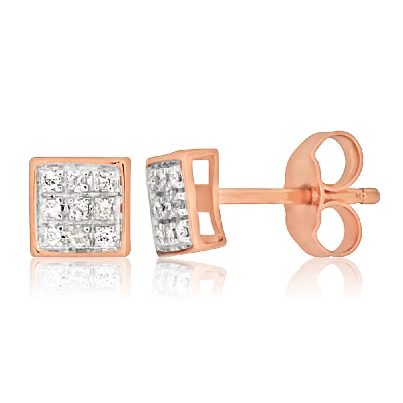 Platinum rings with sparkling sapphire center stones -9ct Rose Gold Stud Earrings With 18 Brilliant Cut Diamonds