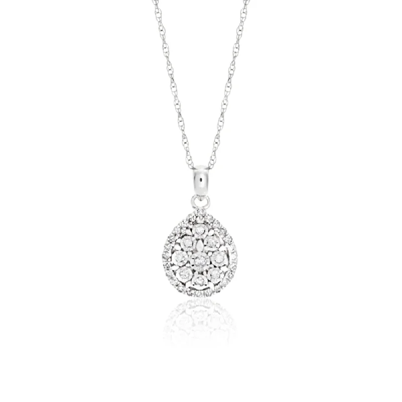 Rings with etched floral bands for detail -9ct White Gold Diamond Pendant With 46cm Chain