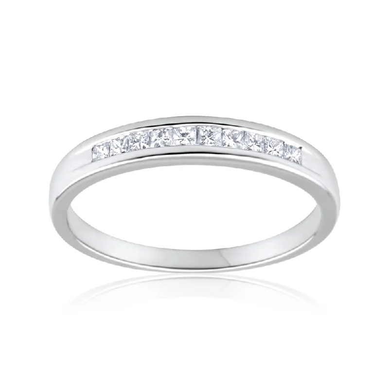 Rings with oxidized silver for antique appeal -9ct White Gold Diamond Ring Set With 10 Princess Cut Diamonds