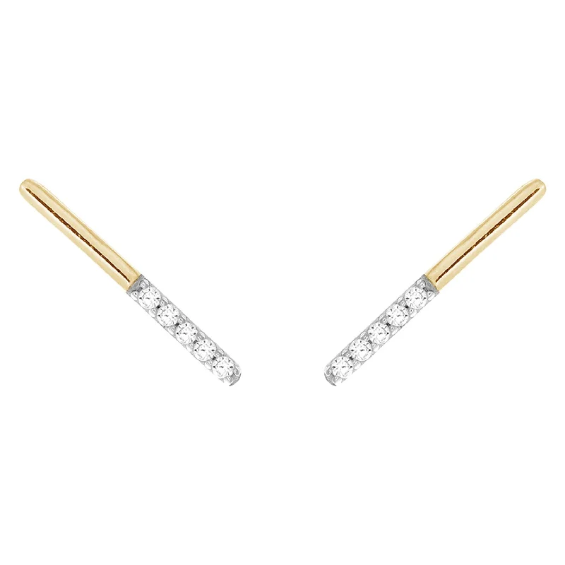 Rings with rose quartz for soft romance -9ct Yellow Gold 0.05 Carat Diamond Bar Earrings with 10 Brilliant Cut Diamonds