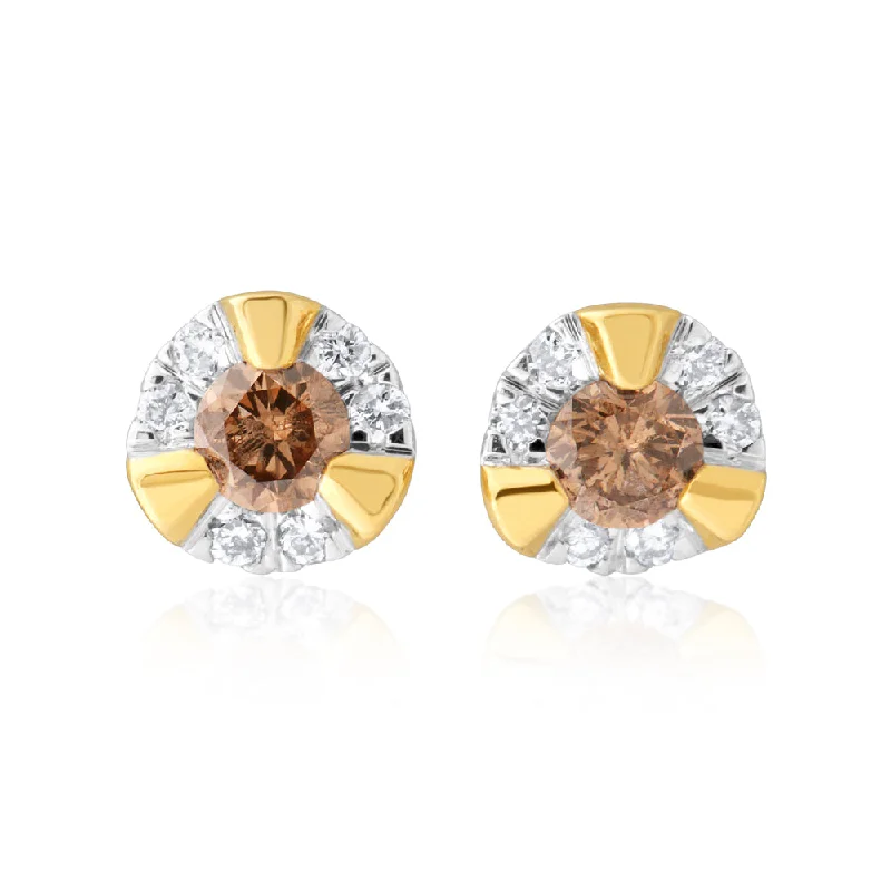 Platinum rings with sparkling sapphire center stones -9ct Yellow Gold Australian Champagne Diamond Earrings with 1/4 Carat of Diamonds