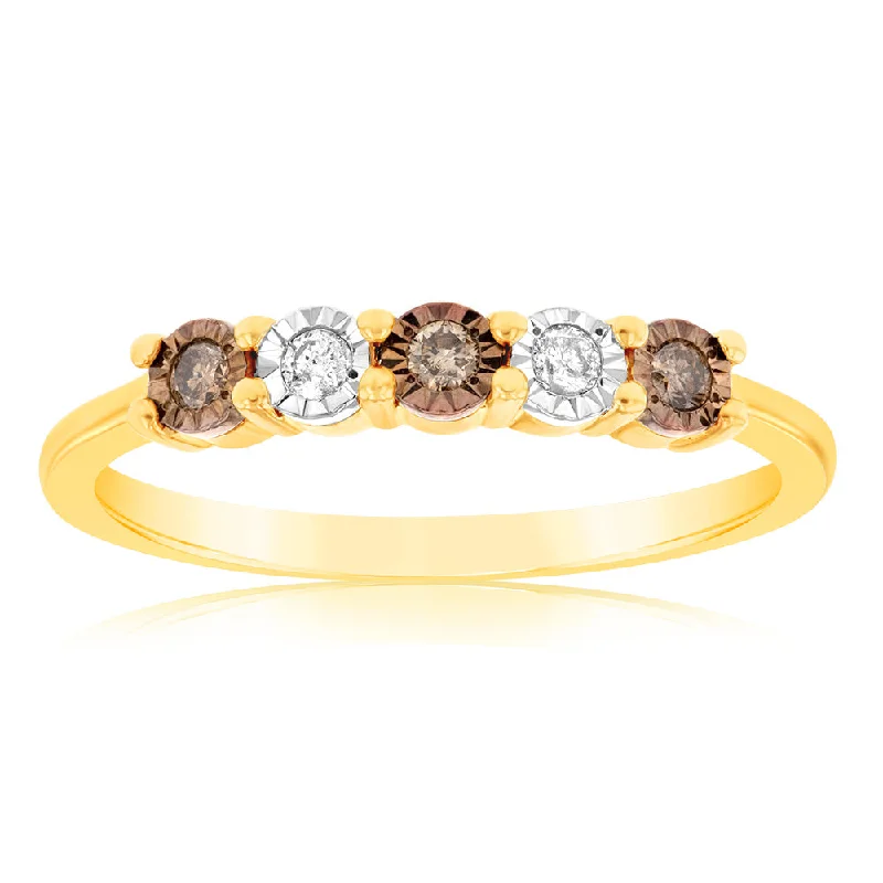 Rings with carved onyx for bold sleekness -9ct Yellow Gold Australian Champagne Diamond Ring with 2 Brilliant White Diamonds