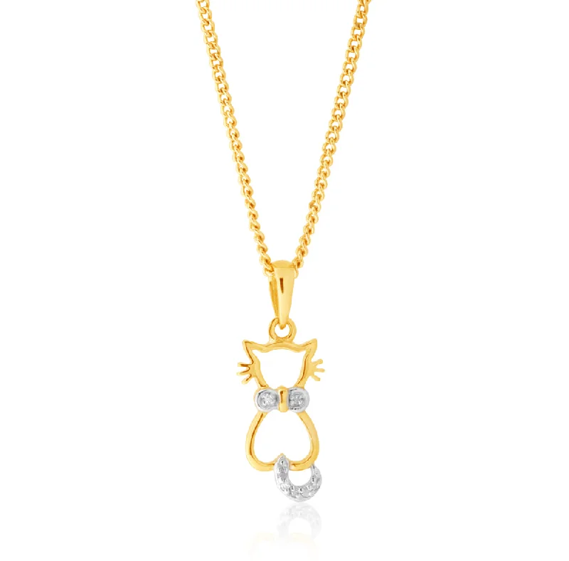 Simple rings with polished black onyx shine -9ct Yellow Gold Diamond Cat Pendant with 7 Brilliant Cut Diamonds