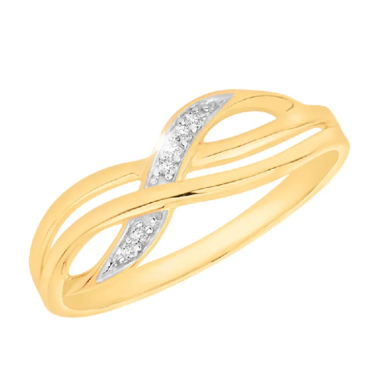 Rings with knot motifs for symbolic love -9ct Yellow Gold Diamond Cross Over Ring with 6 Brilliant Diamonds