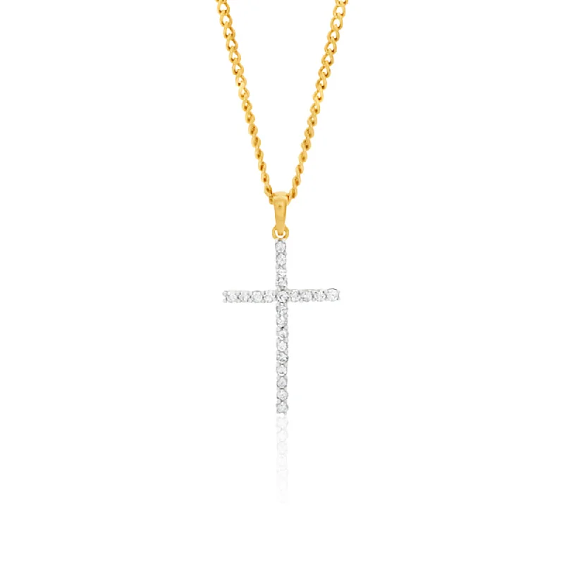 Rings with engraved constellations for stargazers -9ct Yellow Gold Diamond Cross Pendant Set with 22 Brilliant Diamonds