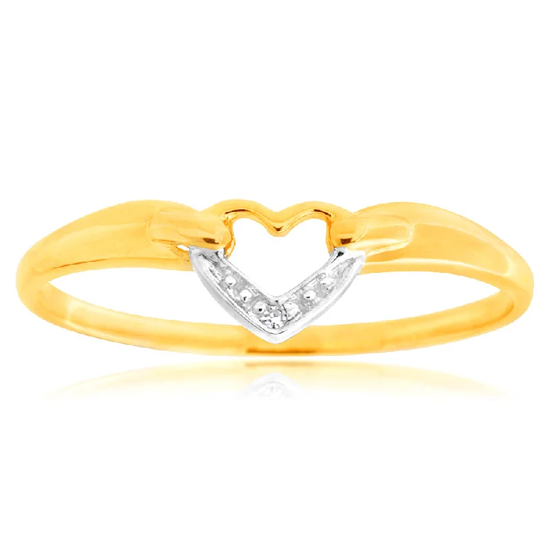 Titanium rings with rugged brushed metal look -9ct Yellow Gold Diamond Heart Ring with 1 Brilliant Cut Diamond