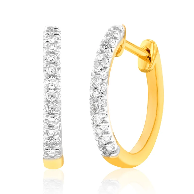 Rings with topaz stones for icy blue -9ct Yellow Gold Diamond Hoop Earrings with 24 Diamonds