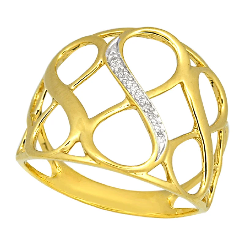 Chunky rings with hammered gold band texture -9ct Yellow  Gold Diamond Infinity Ring with 13 Brilliant Diamonds