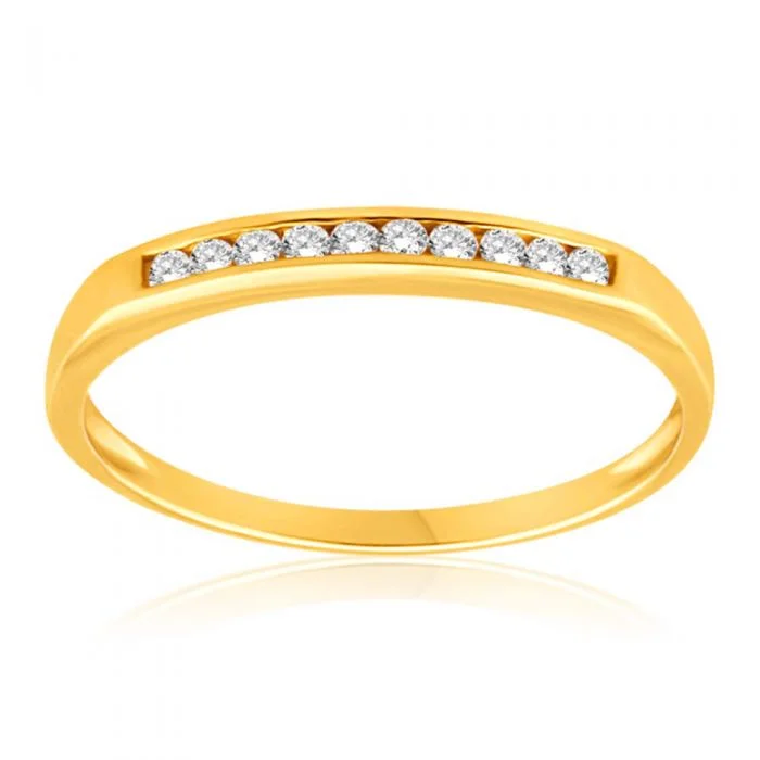 Rings with herkimer diamonds for raw clarity -9ct Yellow Gold Diamond Ring Set with 10 Stunning Brilliant Diamonds