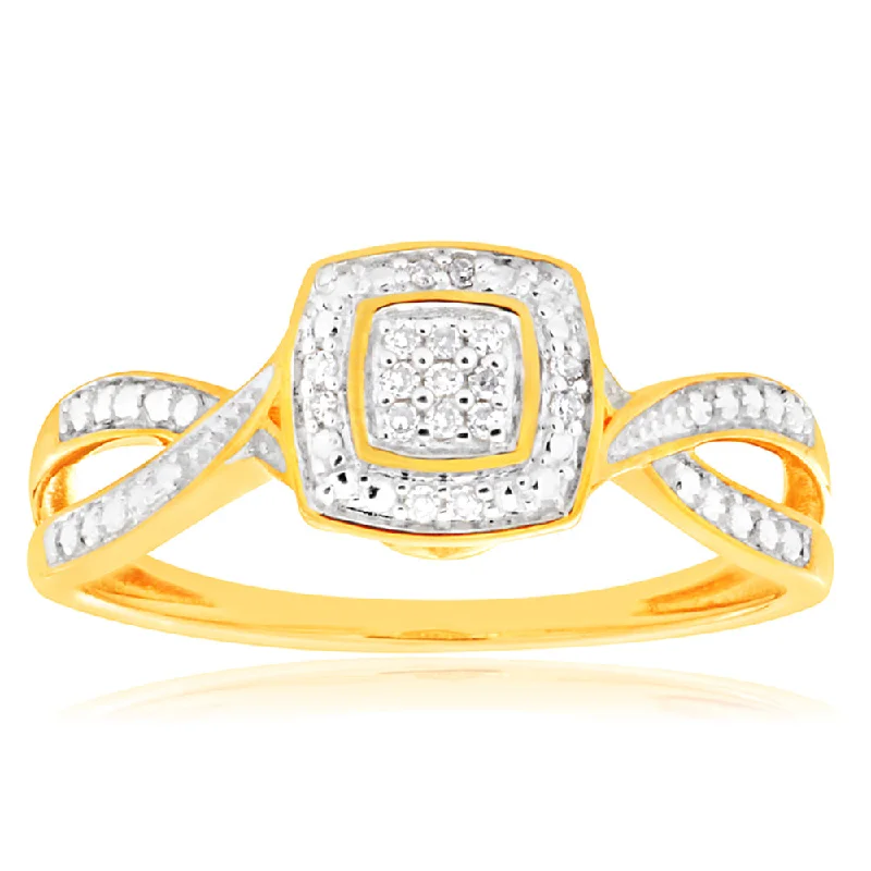 Rings with delicate filigree sapphire settings -9ct Yellow Gold Diamond Ring Set with 29 Stunning Brilliant Diamonds