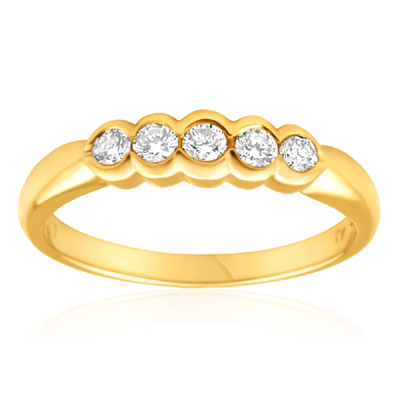 Rings with raw topaz for icy charm -9ct Yellow Gold Diamond Ring Set with 5 Brilliant Diamonds