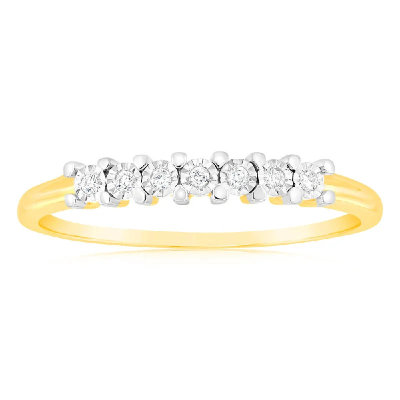 Stackable rings with mixed metal finishes -9ct Yellow Gold Diamond Ring Set With 7 Stunning Diamonds