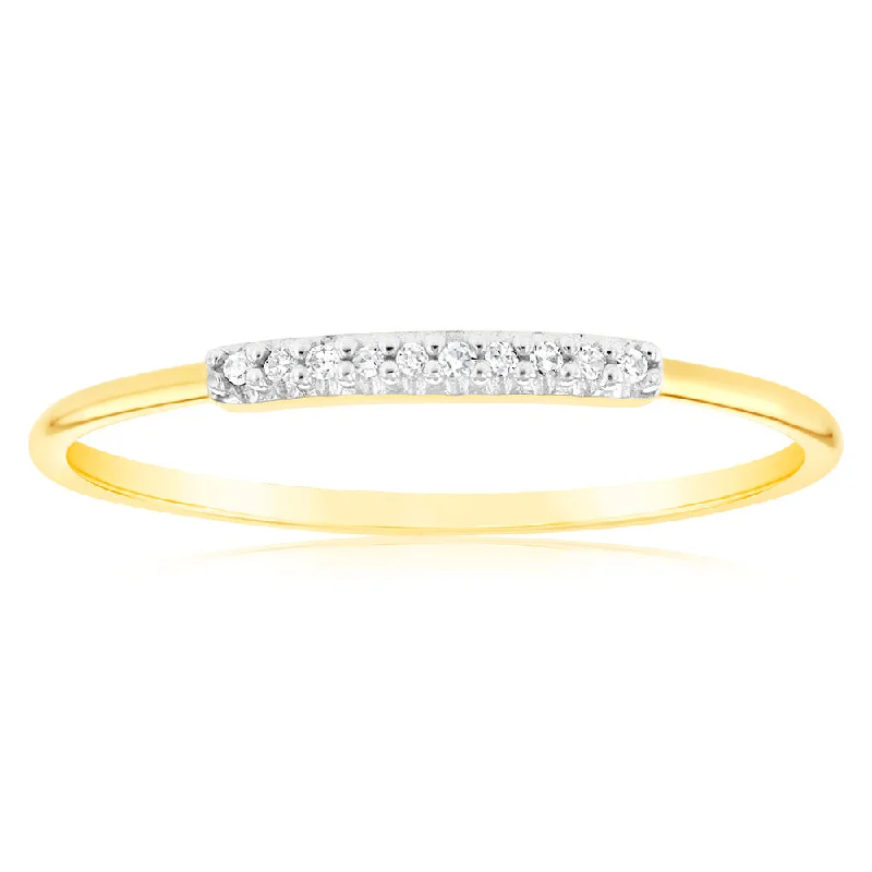 Rings with hexagon-cut stones for trendiness -9ct Yellow Gold Diamond Ring with 10 Brilliant Diamonds